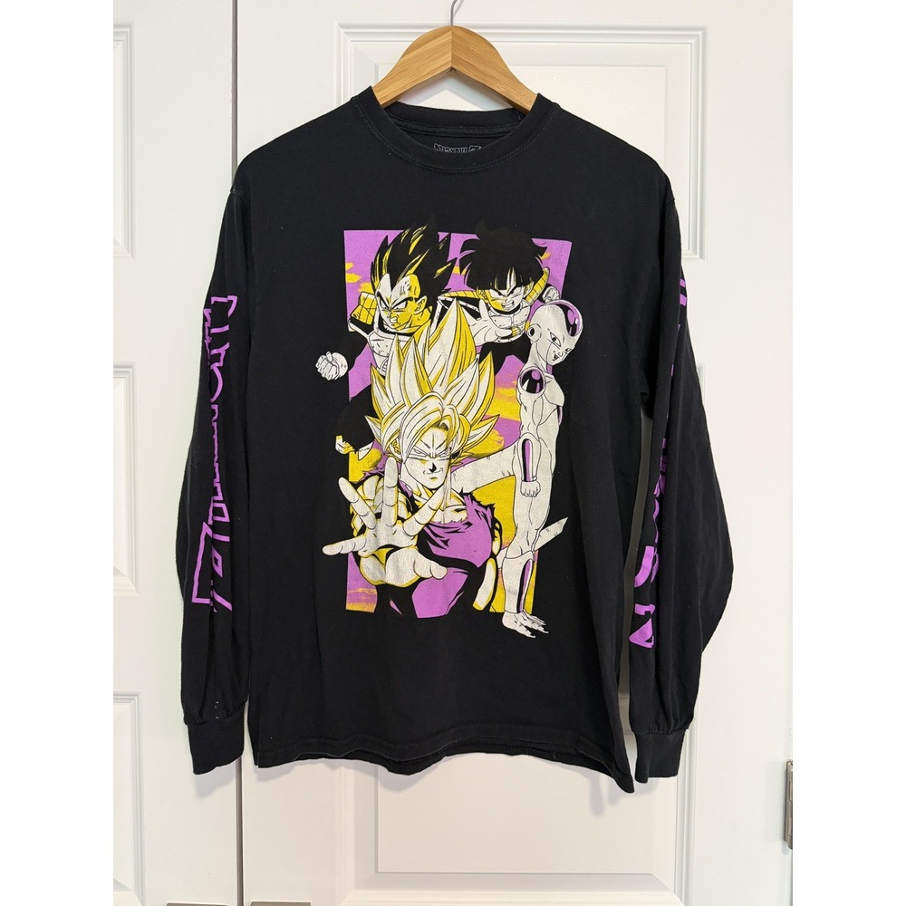 Dragon Ball Z Mens Black Graphic Anime Characters Logo Long Sleeve Shirt M